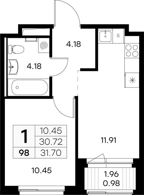 1 ккв 31,7 м²
