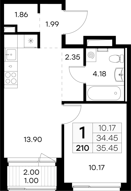 2 ккв (Евро) 35,5 м²