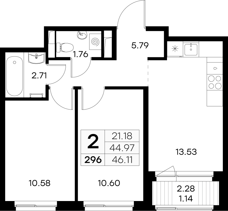 2 ккв 46,1 м²