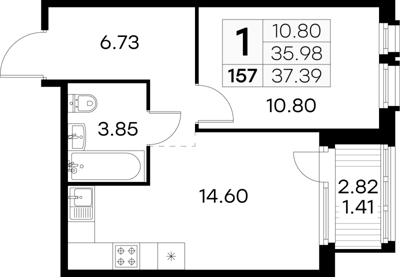 1 ккв 37,3 м²