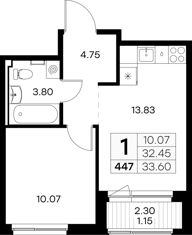 1 ккв 33 м²