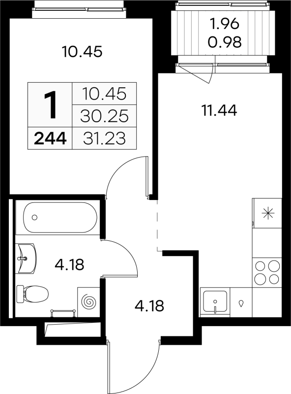 1 ккв 30,7 м²