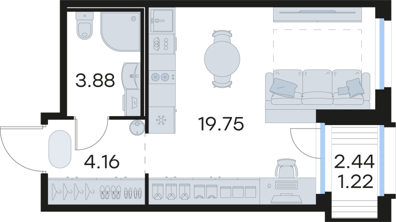 Студия 28,9 м²