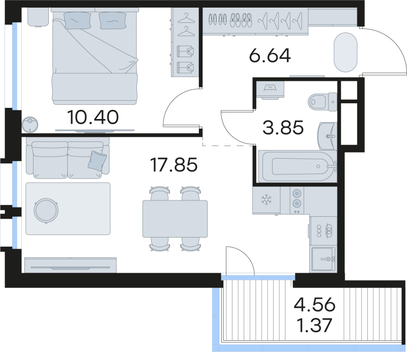 2 ккв (Евро) 40,6 м²