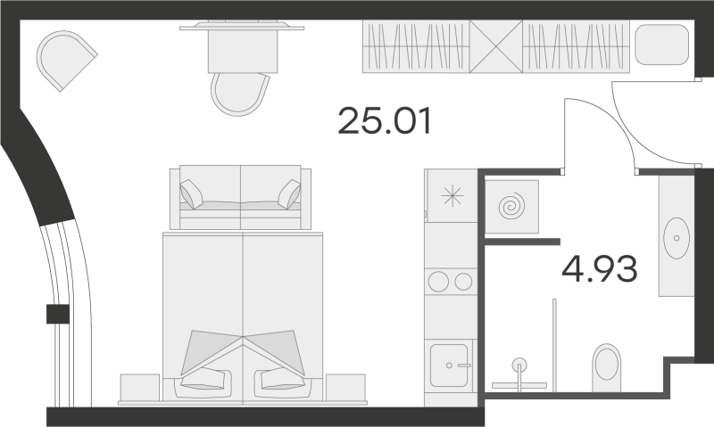Студия 29,1 м²