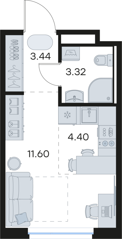 Студия 22,8 м²