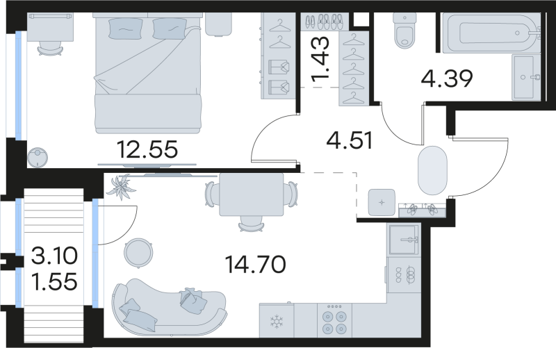 1 ккв 39,4 м²
