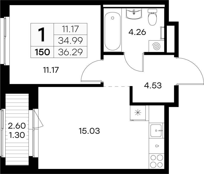 2 ккв (Евро) 35,8 м²