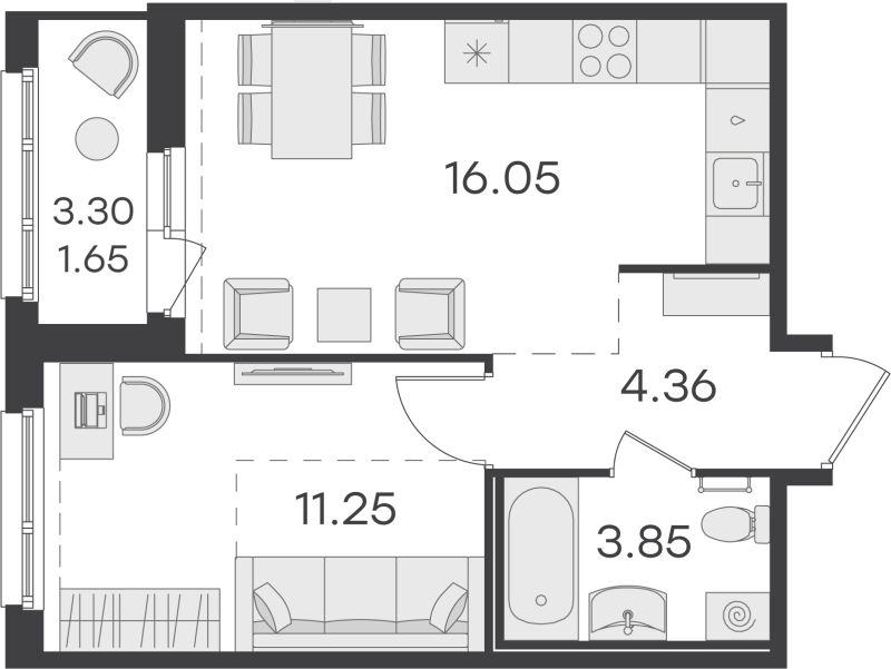 2 ккв (Евро) 36,8 м²