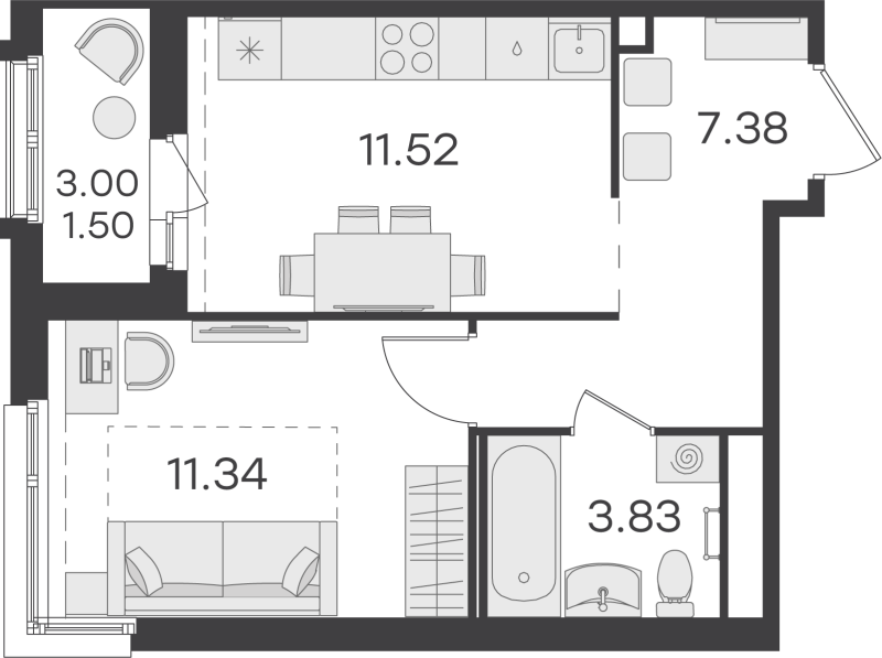 1 ккв 35,3 м²