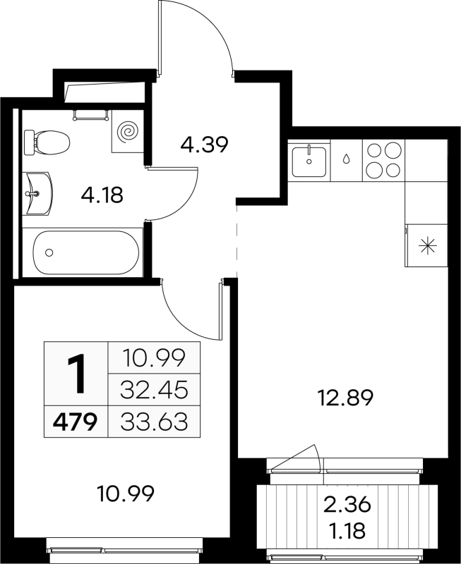1 ккв 33,6 м²
