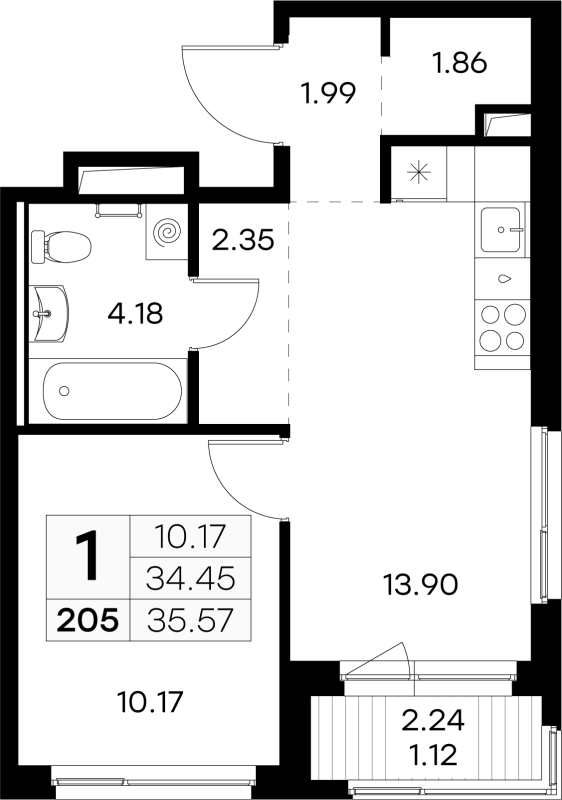 2 ккв (Евро) 35,6 м²
