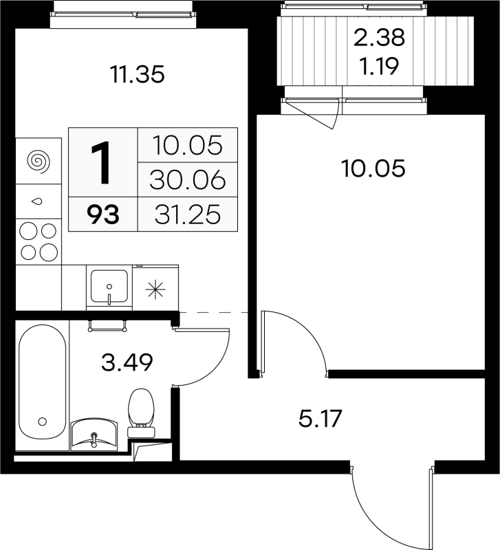 1 ккв 31,3 м²