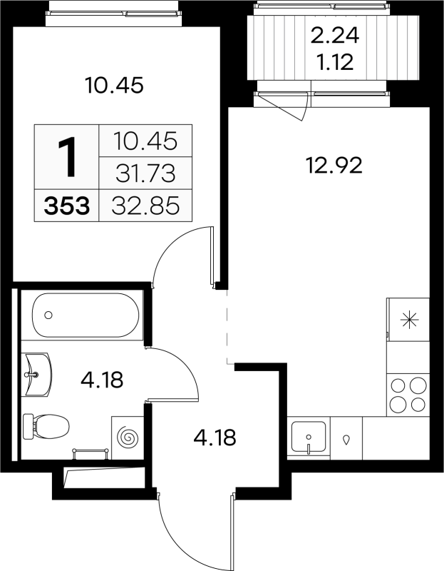 1 ккв 32,1 м²