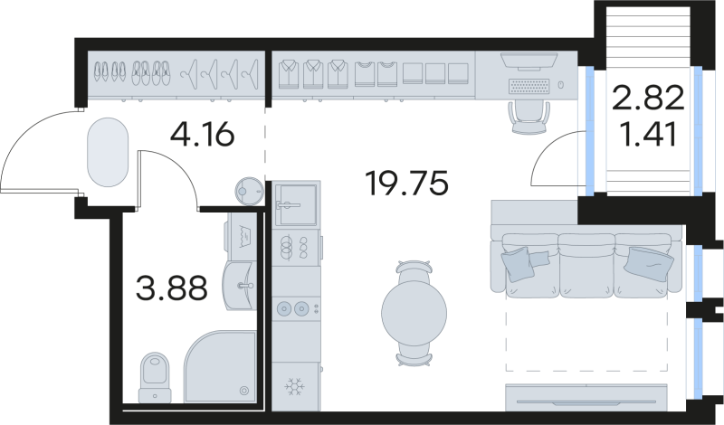 Студия 29 м²