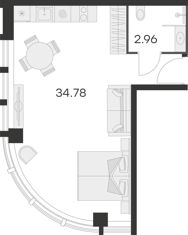 Студия 36,5 м²
