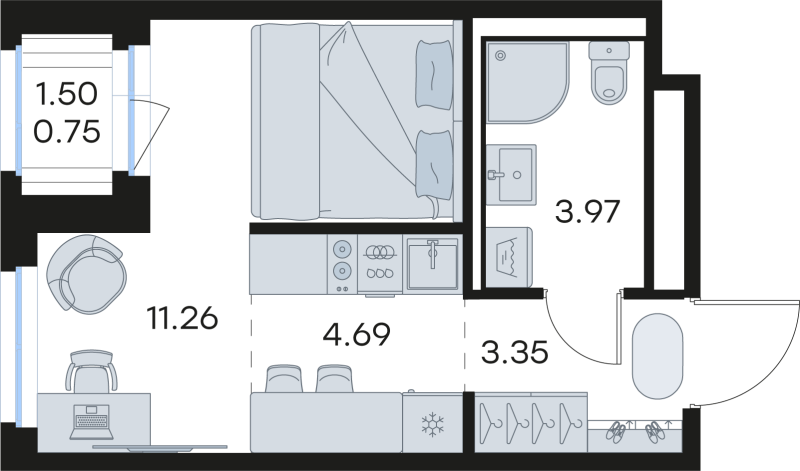 Студия 24 м²