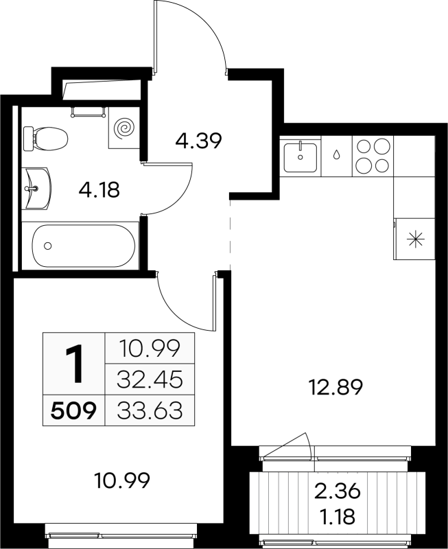 1 ккв 33,3 м²