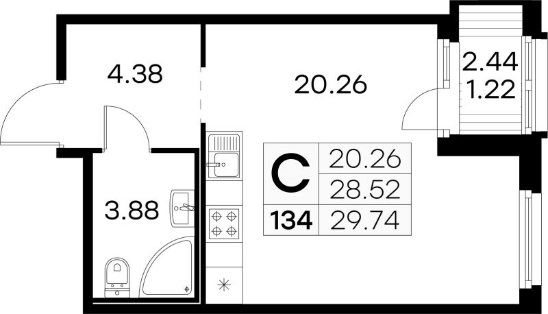 Студия 29,8 м²
