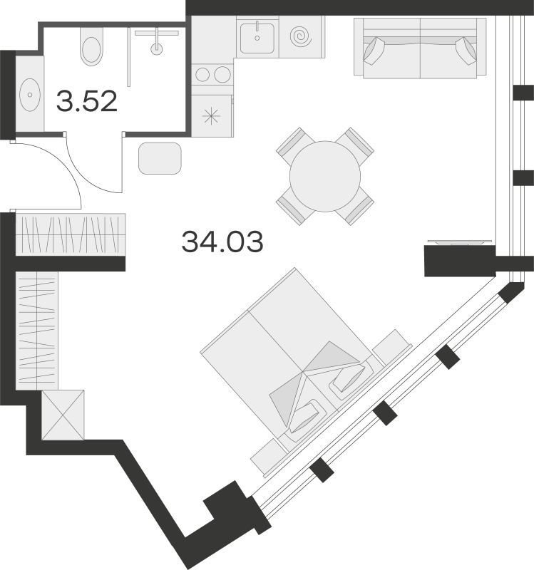 Студия 37,5 м²