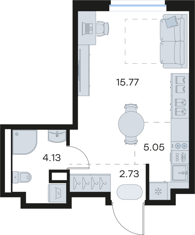 Студия 27,7 м²