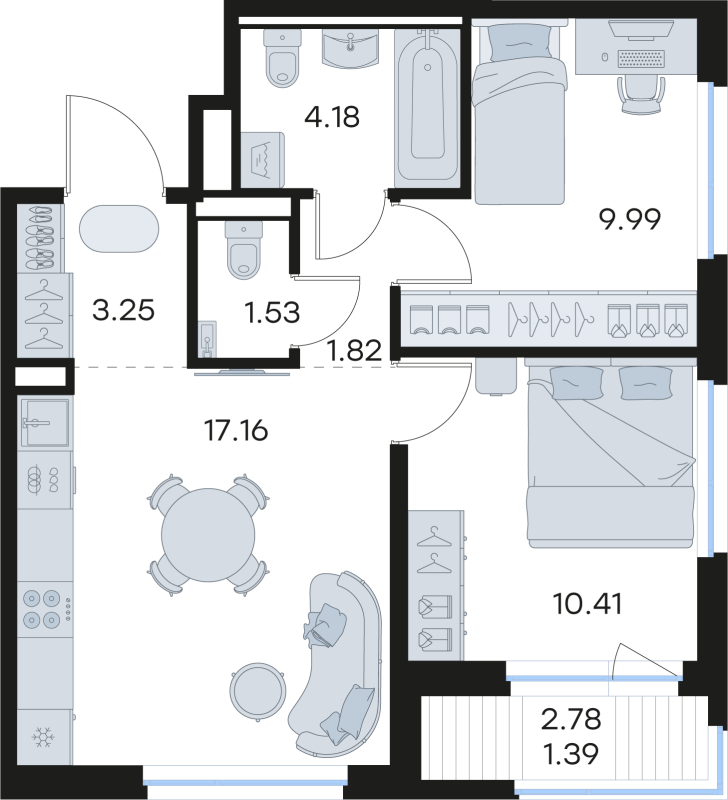 3 ккв (Евро) 49,7 м²