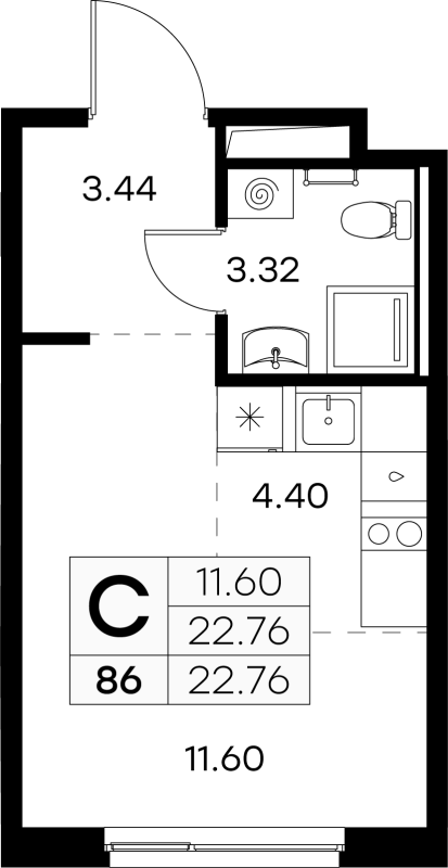 Студия 22,8 м²