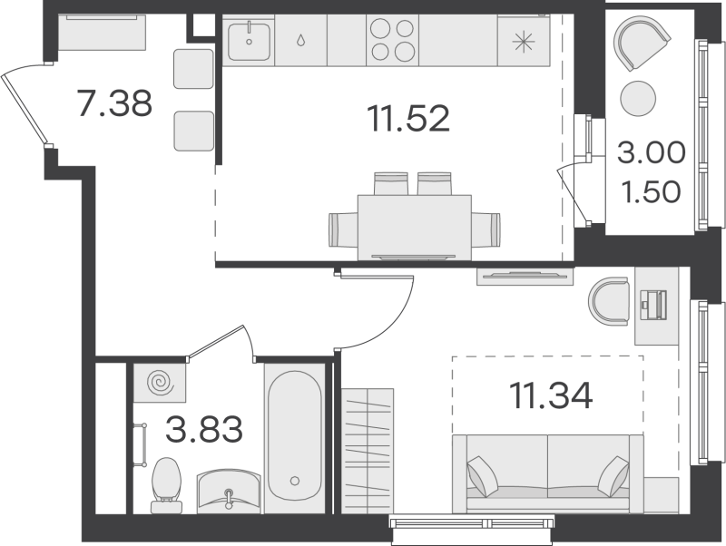 1 ккв 35,5 м²