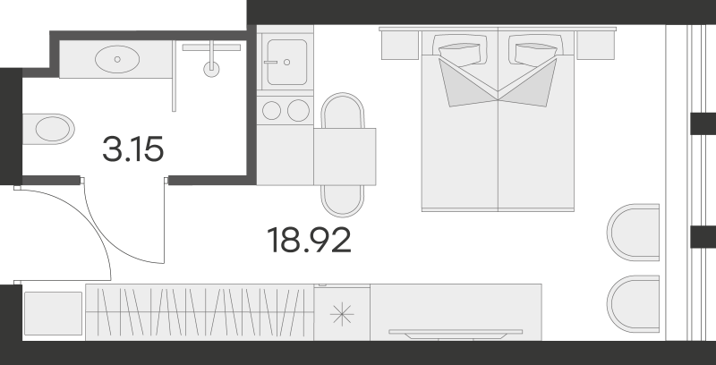 Студия 21,4 м²