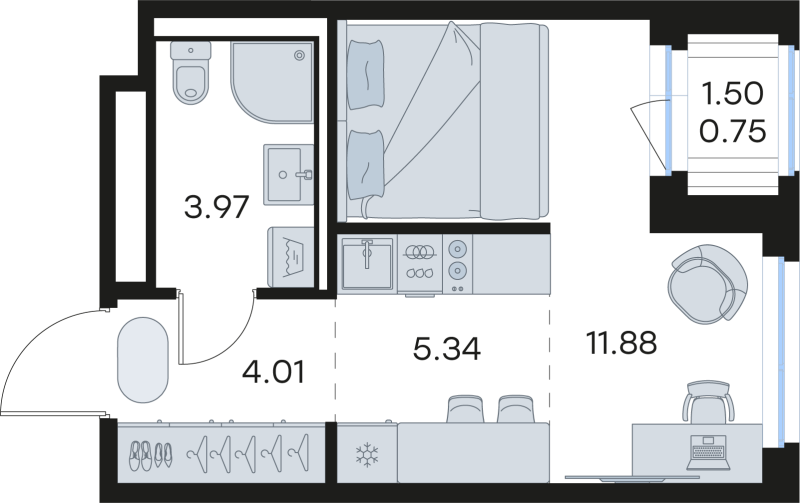 Студия 26 м²