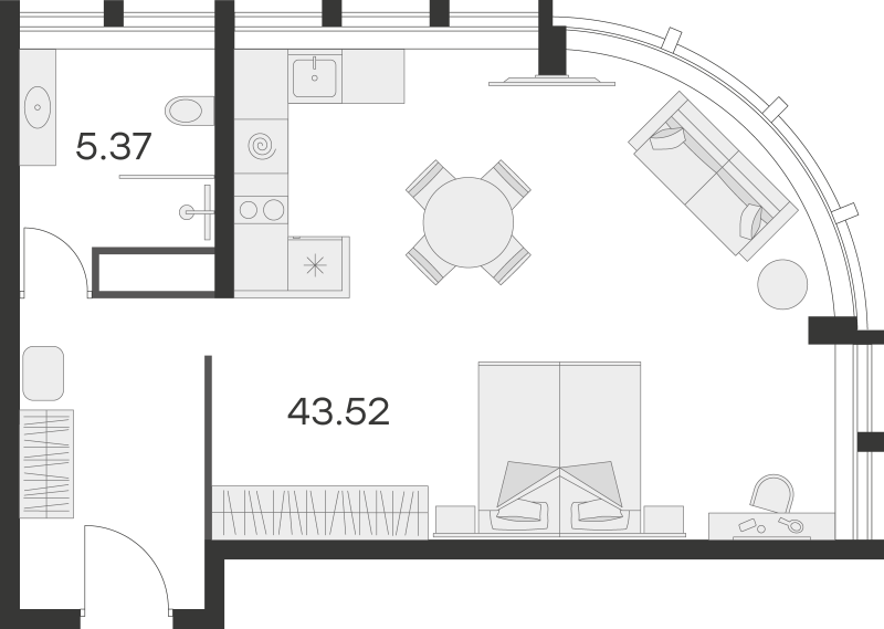 Студия 46,5 м²