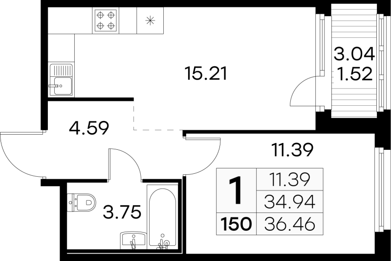 2 ккв (Евро) 36,3 м²