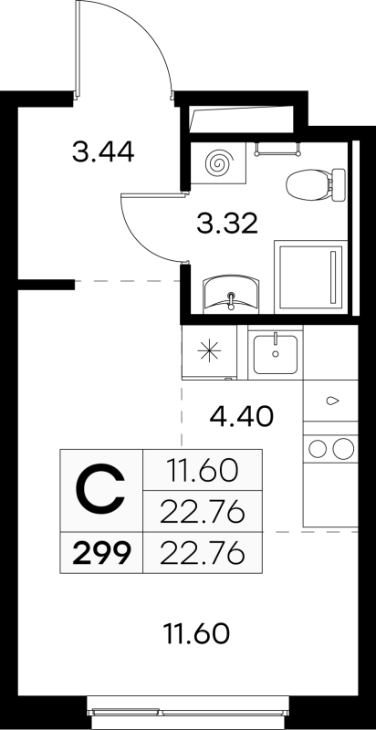 Студия 22,8 м²