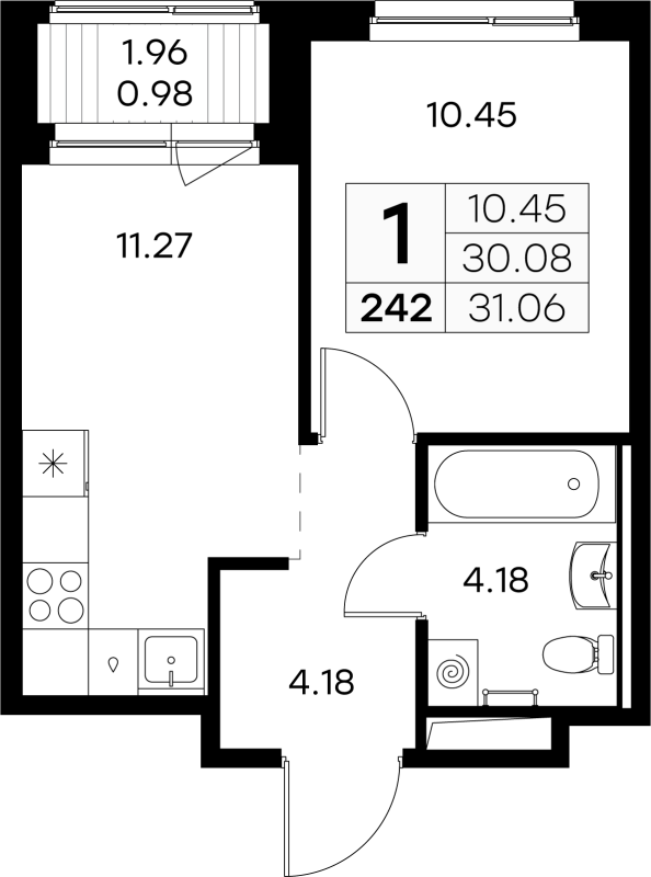 1 ккв 30,7 м²