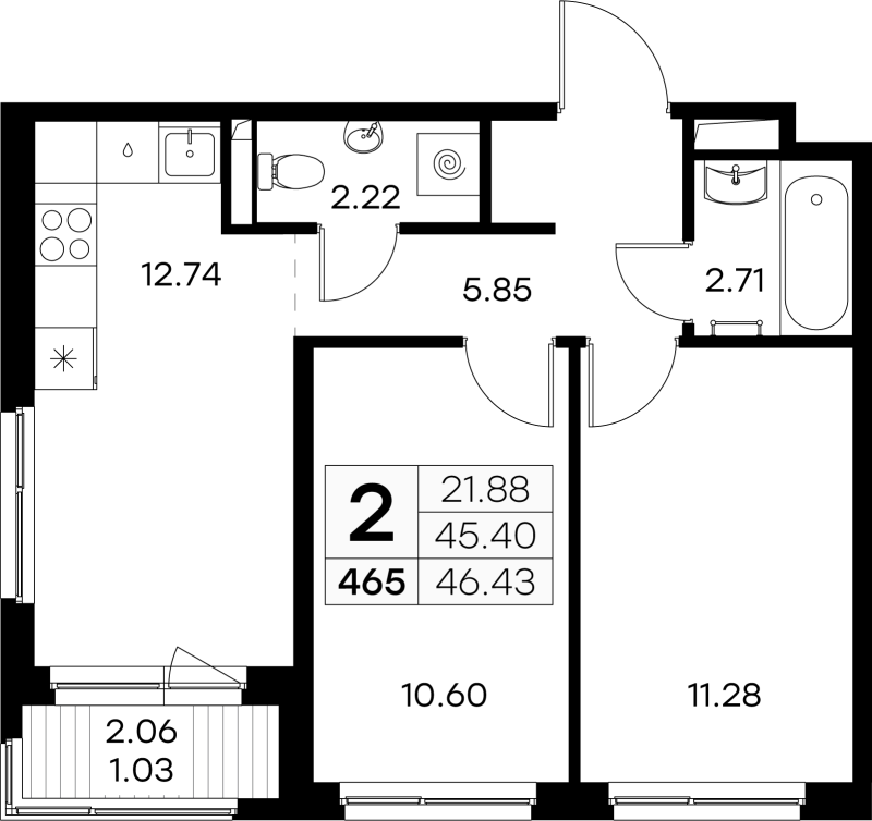 2 ккв 45,6 м²