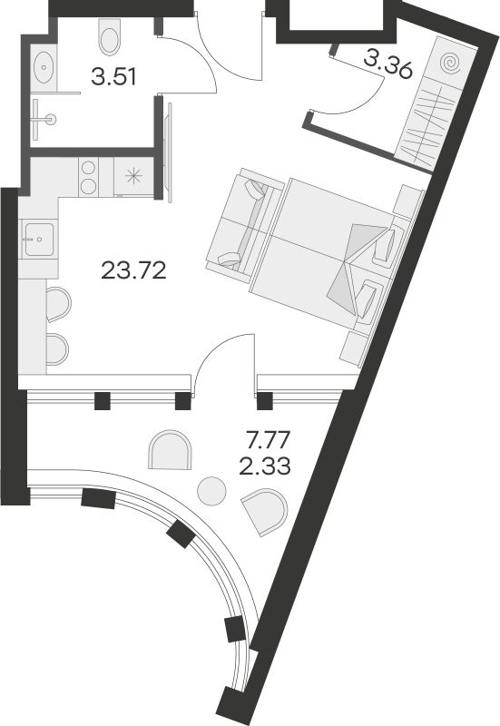 Студия 38,1 м²