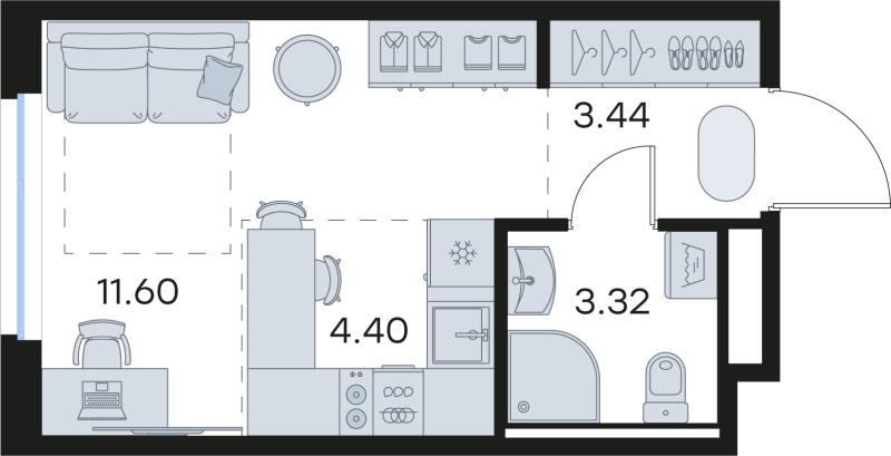 Студия 22,8 м²
