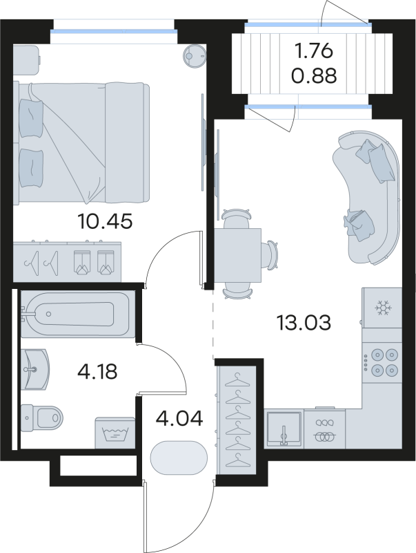 1 ккв 32,6 м²