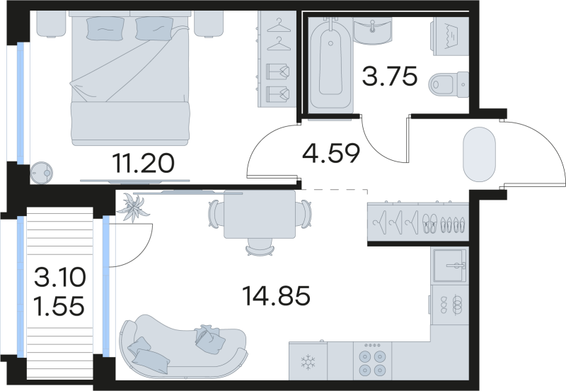 1 ккв 35,8 м²