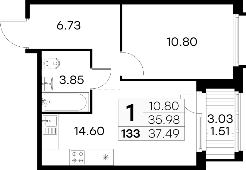 1 ккв 37,5 м²
