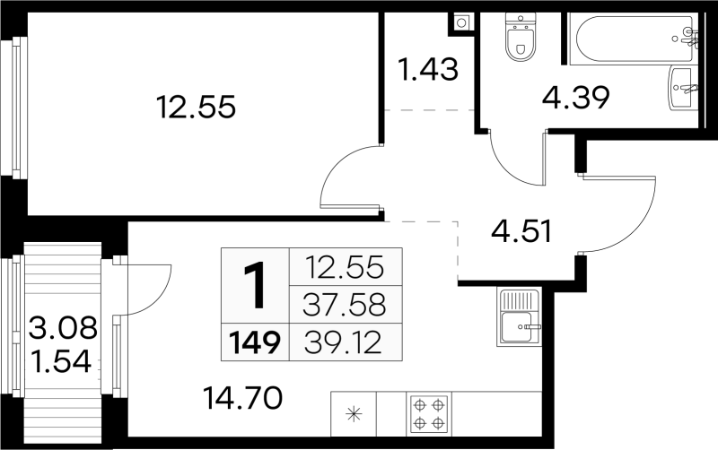 1 ккв 39,2 м²