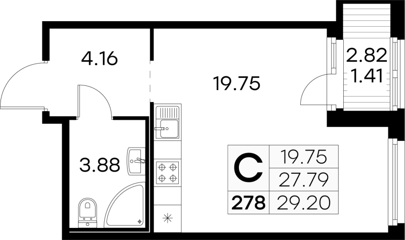 Студия 29,1 м²