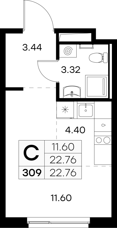 Студия 22,8 м²