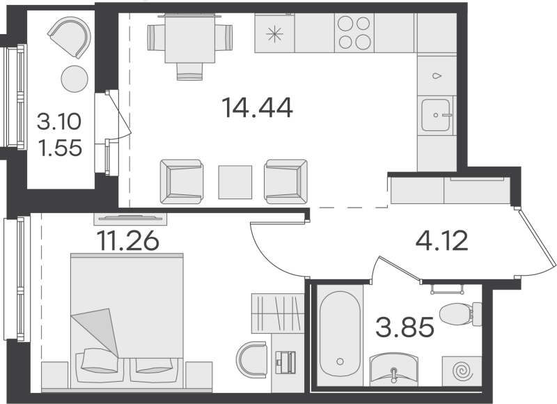 1 ккв 34,6 м²