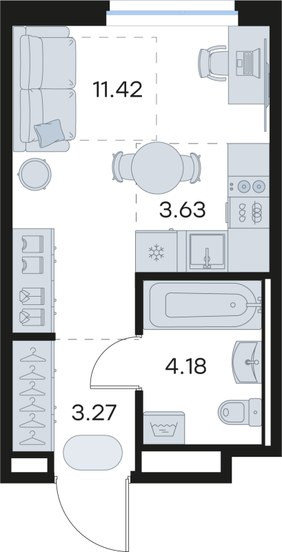 Студия 22,5 м²
