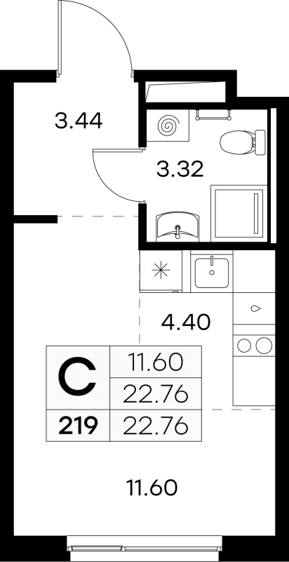 Студия 22,8 м²