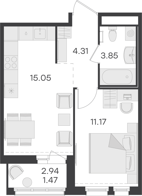 2 ккв (Евро) 35,7 м²