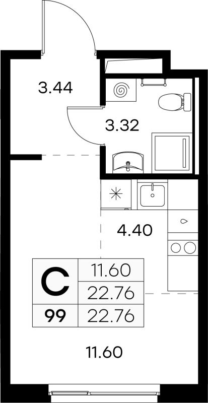 Студия 22,8 м²