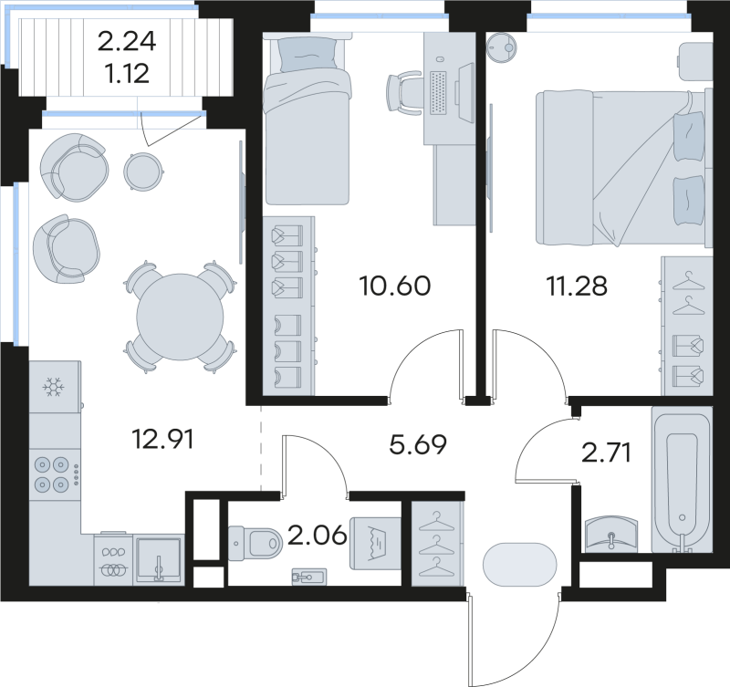 2 ккв 46,4 м²