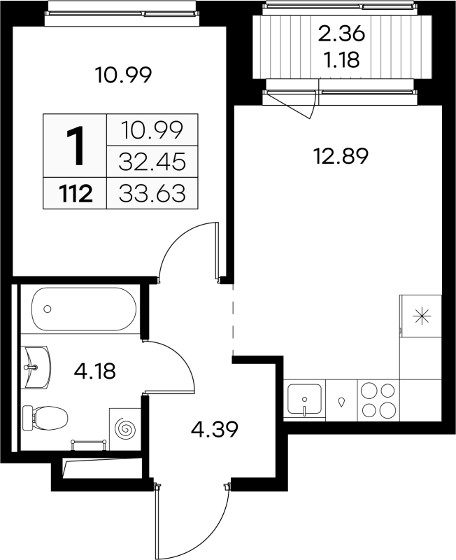 1 ккв 33,2 м²
